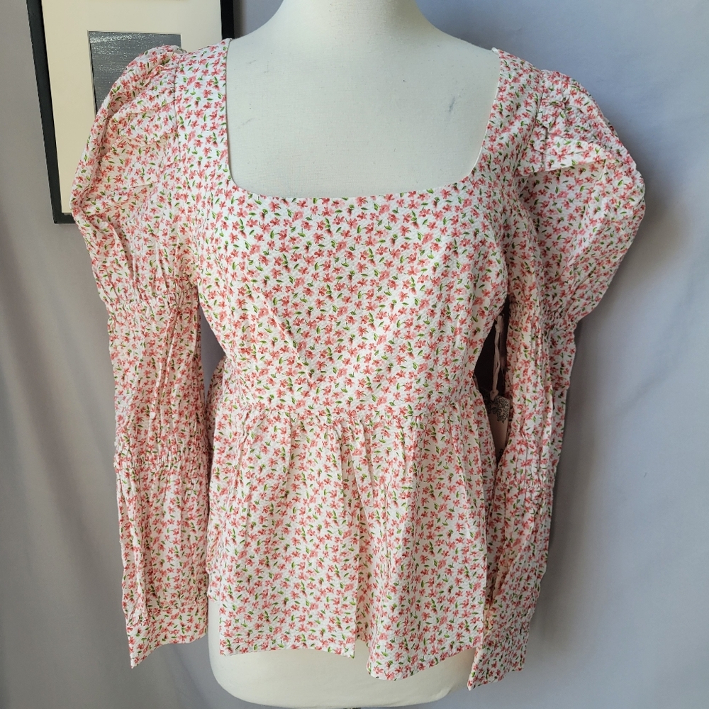 NEW Hyacinth House‎ Clemons Puff Sleeve Floral Top S
